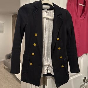 H&M Black Open Front Mid Length Ruched Sleeves Blazer Size Small